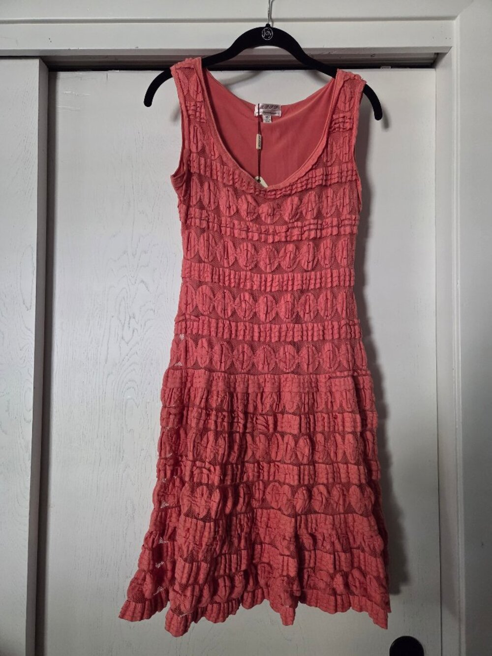 NWT M.S.S.P XS Brigitte Salmon Lace Dress Pink Sleeveless Lined Stretch